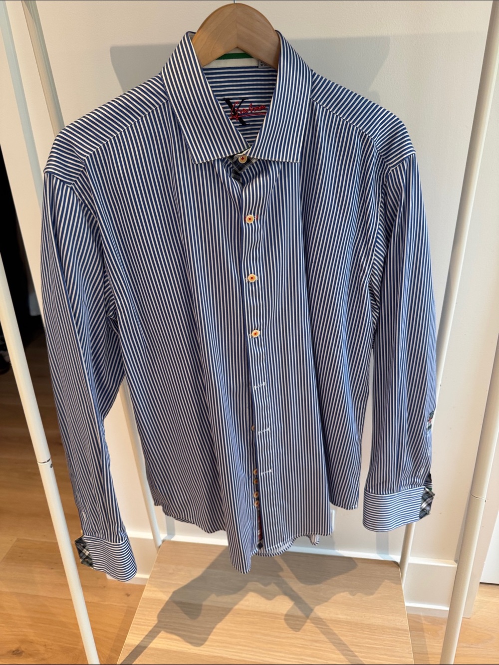 Robert Graham Navy and White Pinstripe Dress Shirt
